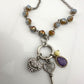 Juicy Couture Charm Necklace Heart, Key and Gemstone on Ring - Ombre Beads - NWT