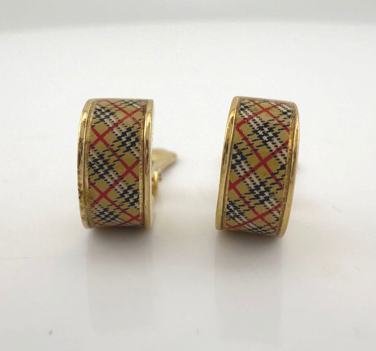 Burberry Nova Check Gold Tone Clip On Hoop Earrings