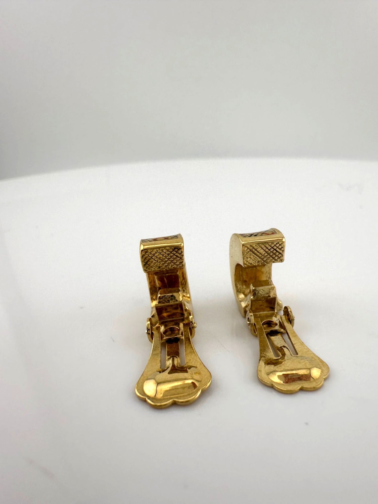 Burberry Nova Check Gold Tone Clip On Hoop Earrings