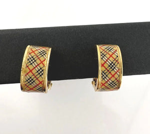 Burberry Nova Check Gold Tone Clip On Hoop Earrings