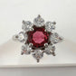 Beautiful and Bright Lab Created Ruby and White Topaz Flower Burst Ring