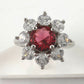 Beautiful and Bright Lab Created Ruby and White Topaz Flower Burst Ring