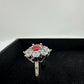 Beautiful and Bright Lab Created Ruby and White Topaz Flower Burst Ring