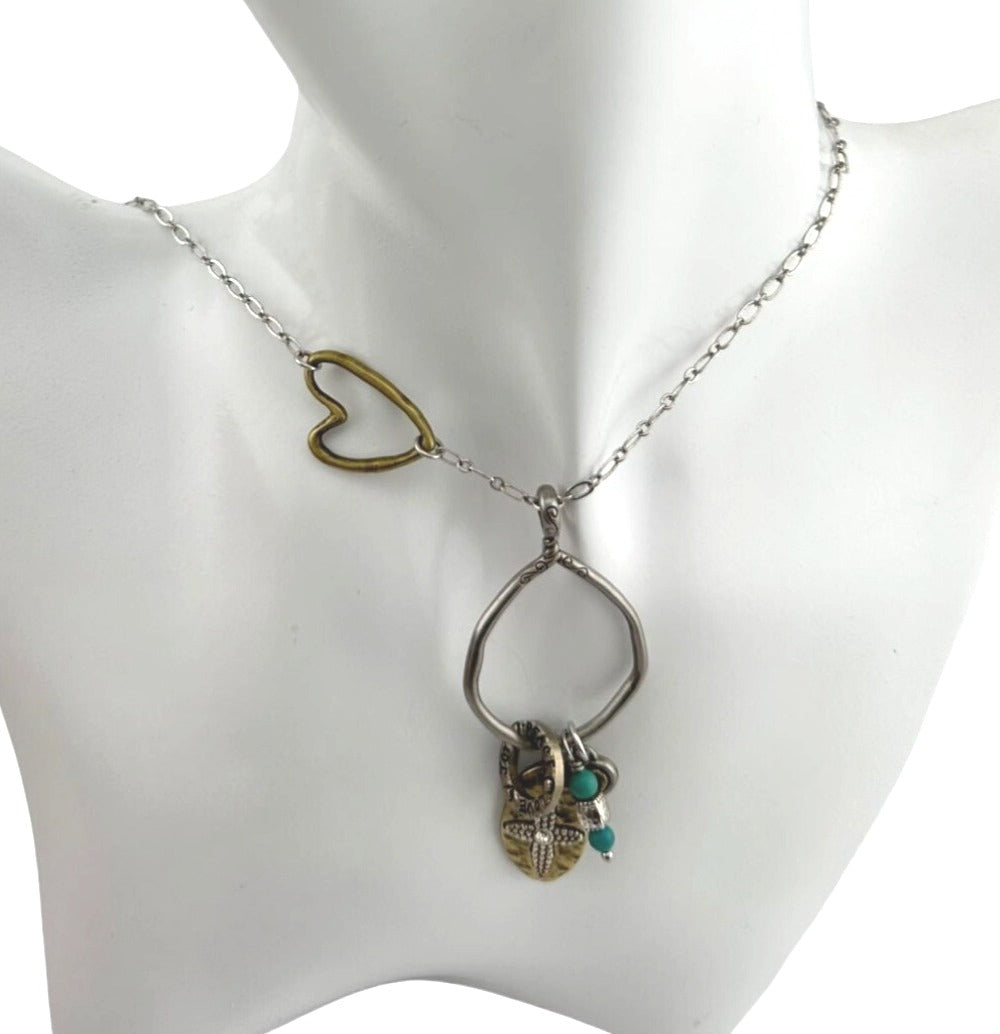 Brighton  *BLESSED* Charm Necklace - Joy * Peace * Love with Hearts, Turquoise Beads