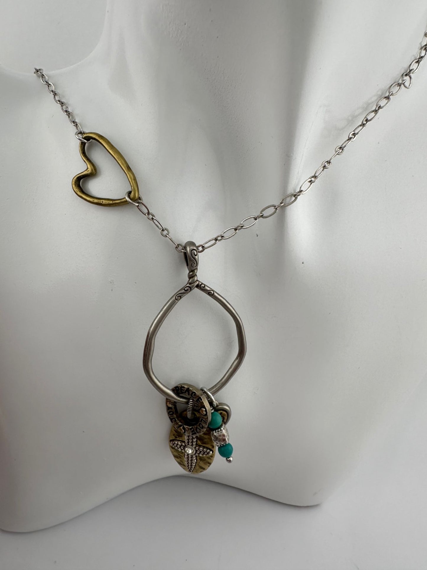 Brighton  *BLESSED* Charm Necklace - Joy * Peace * Love with Hearts, Turquoise Beads