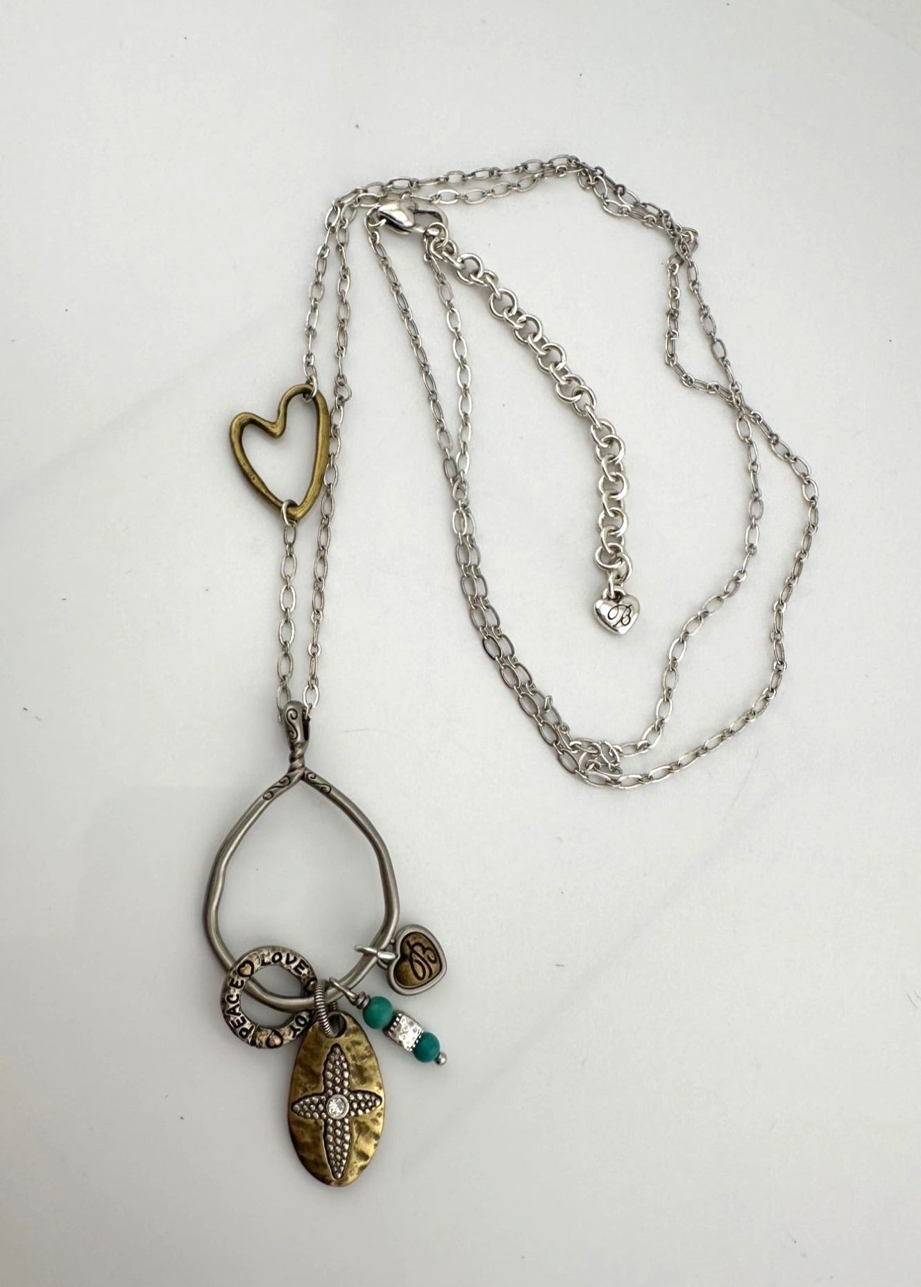 Brighton  *BLESSED* Charm Necklace - Joy * Peace * Love with Hearts, Turquoise Beads