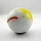 Vintage Opaque White Glass Shooter Marble with Yellow Smudge and Reddish Orange  Line