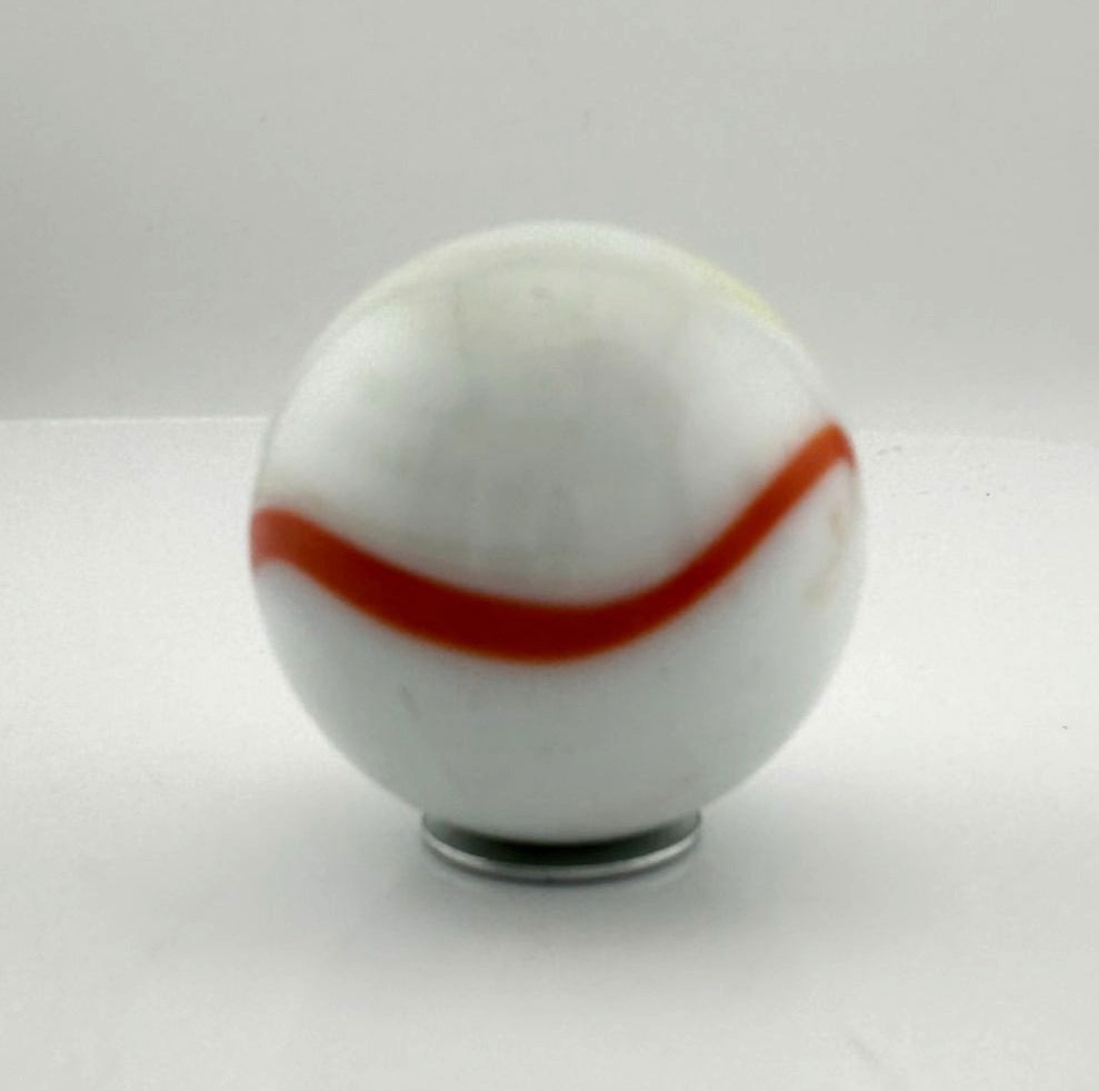 Vintage Opaque White Glass Shooter Marble with Yellow Smudge and Reddish Orange  Line