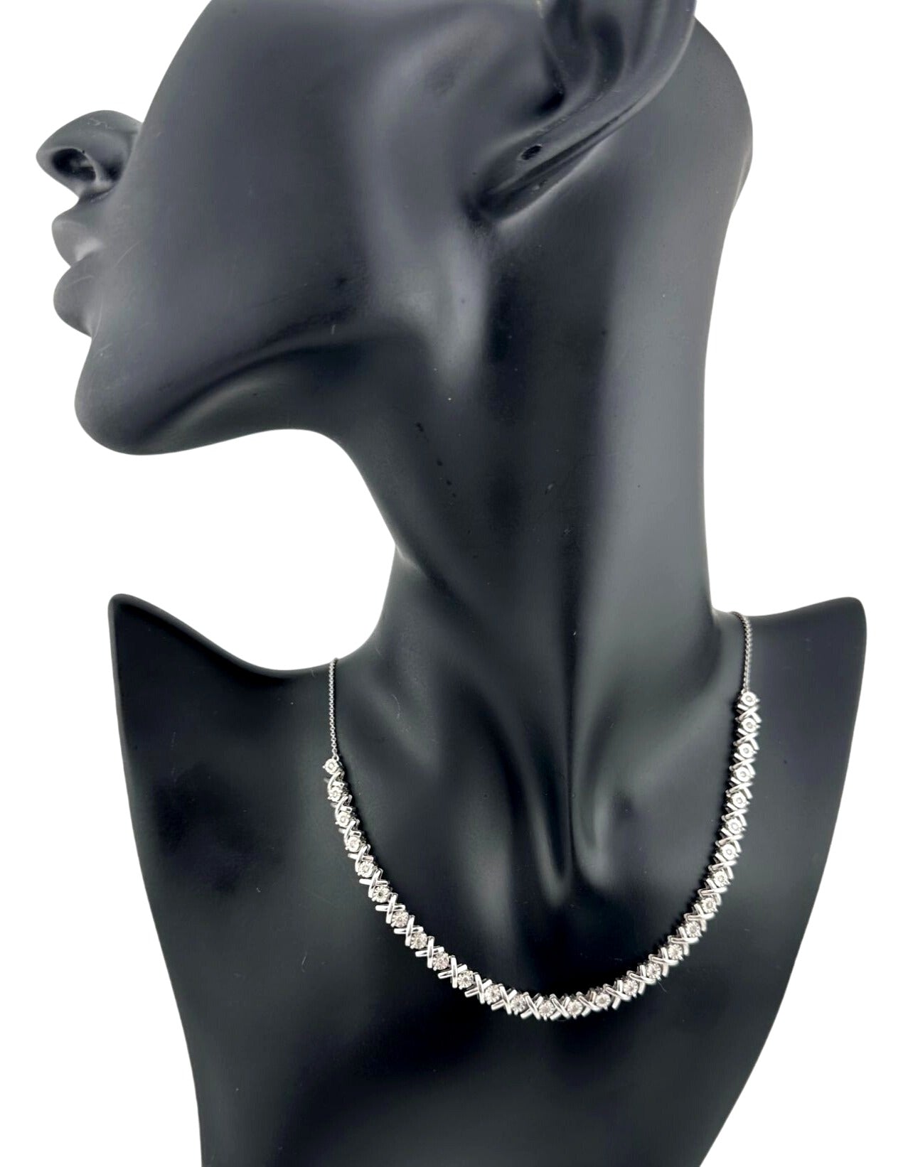 1/2 Carat Xs and Os Natural Diamond Evening Necklace - Sterling Silver - 20" Long