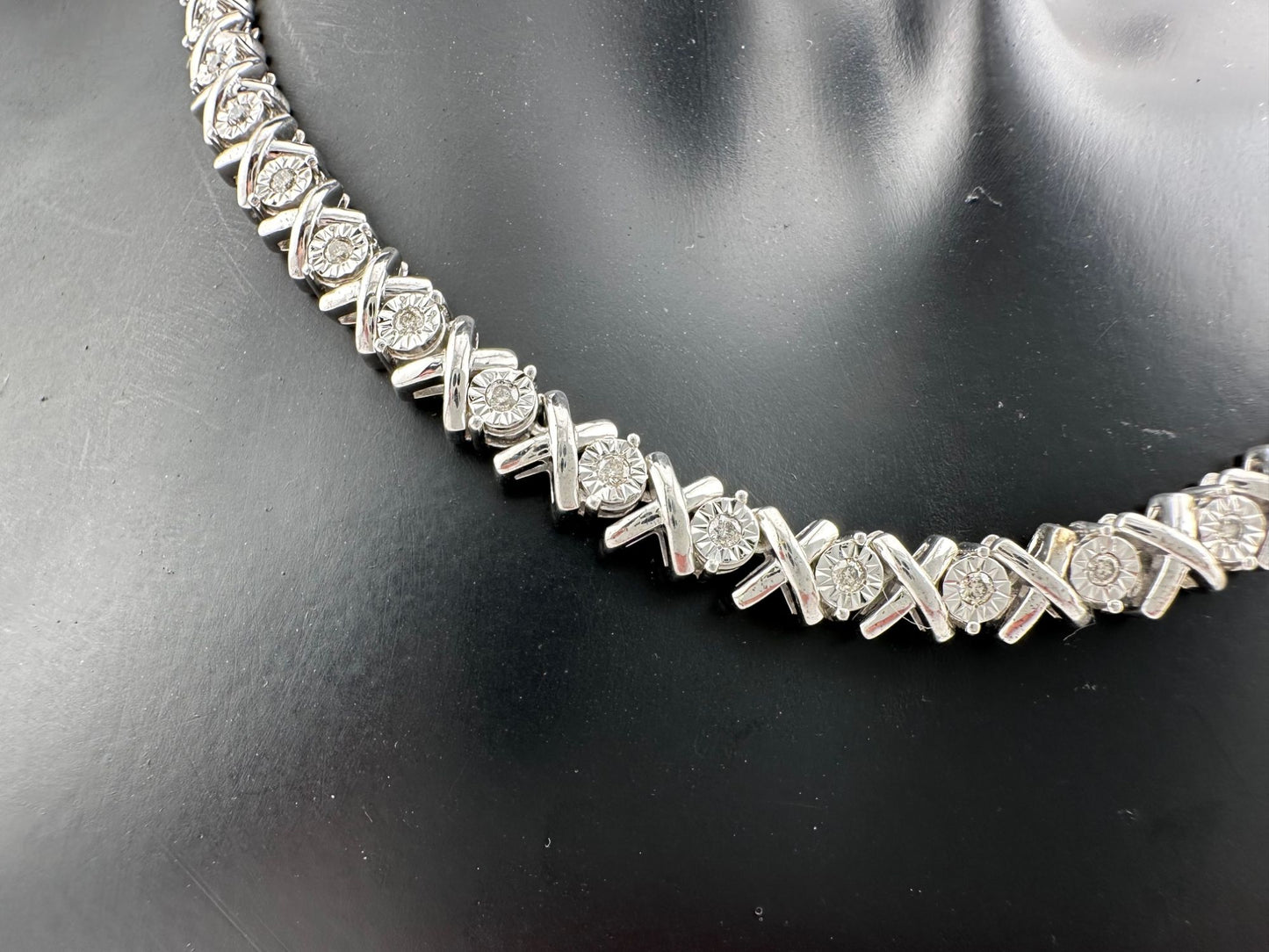 1/2 Carat Xs and Os Natural Diamond Evening Necklace - Sterling Silver - 20" Long