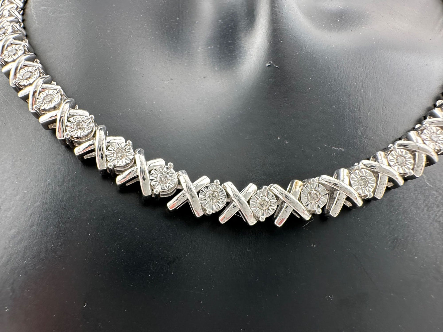 1/2 Carat Xs and Os Natural Diamond Evening Necklace - Sterling Silver - 20" Long