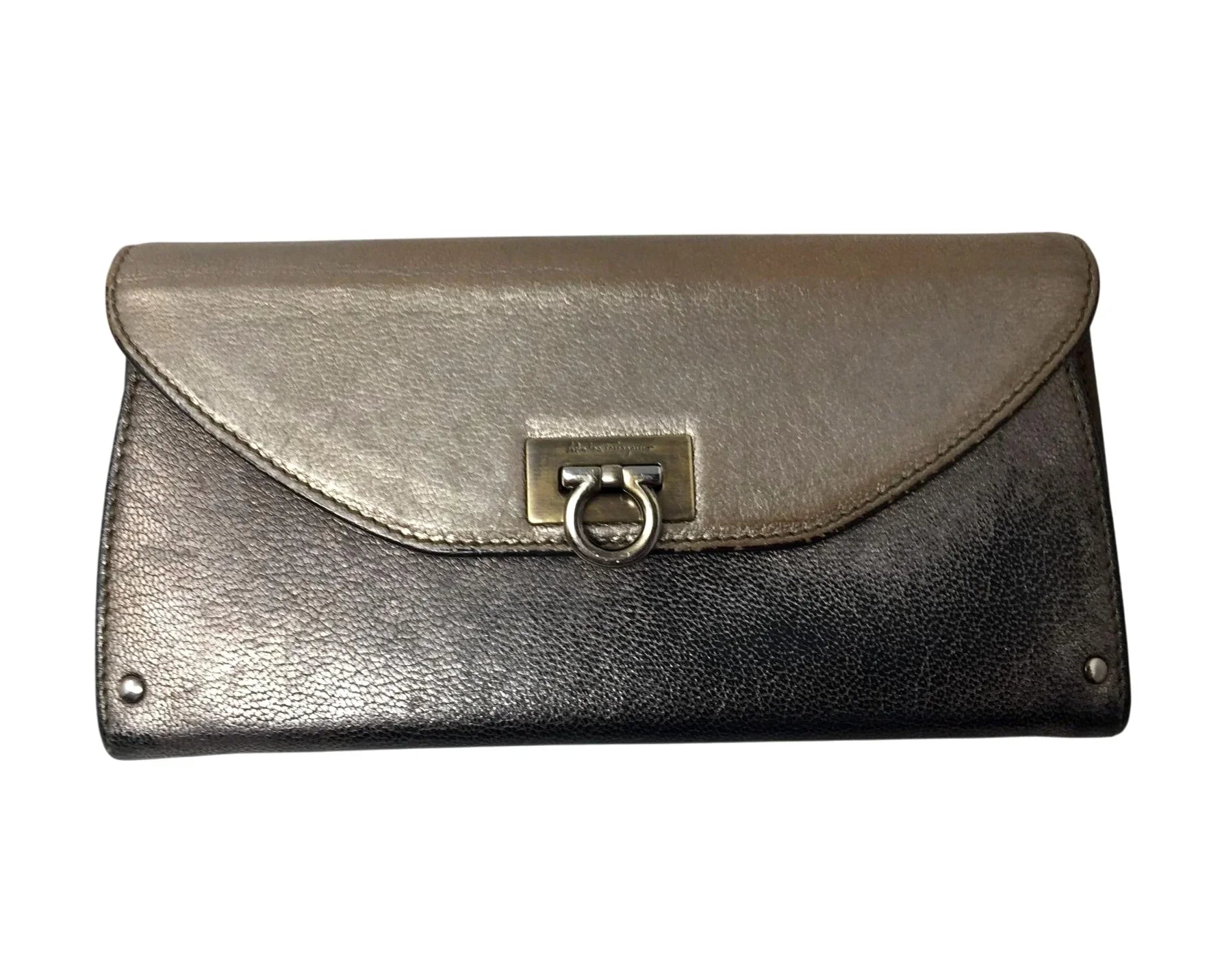 Salvatore Ferragamo Gold Metallic Tri-Color Long Wallet with Dust Bag - A+ Stuff