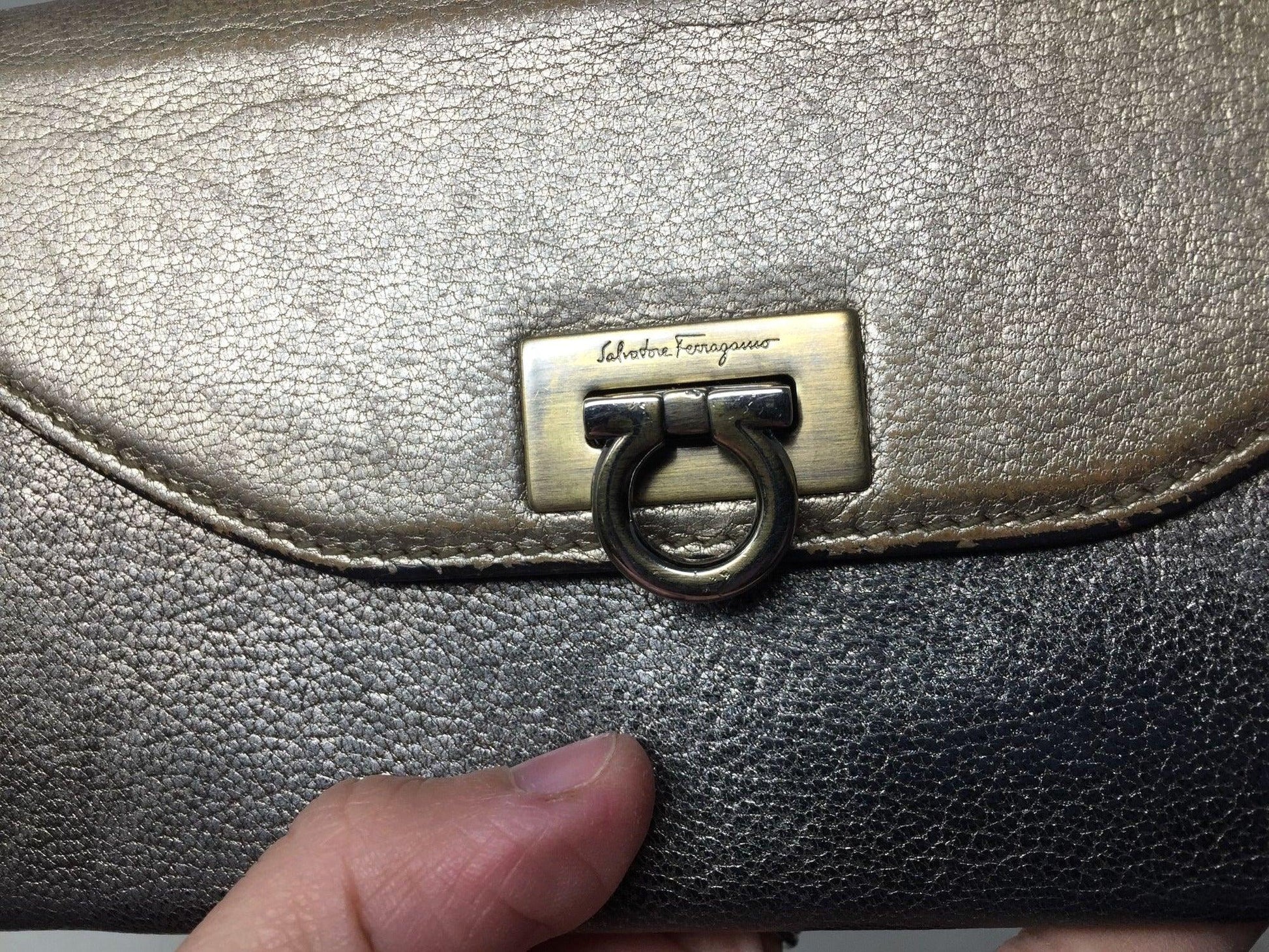 Salvatore Ferragamo Gold Metallic Tri-Color Long Wallet with Dust Bag - A+ Stuff