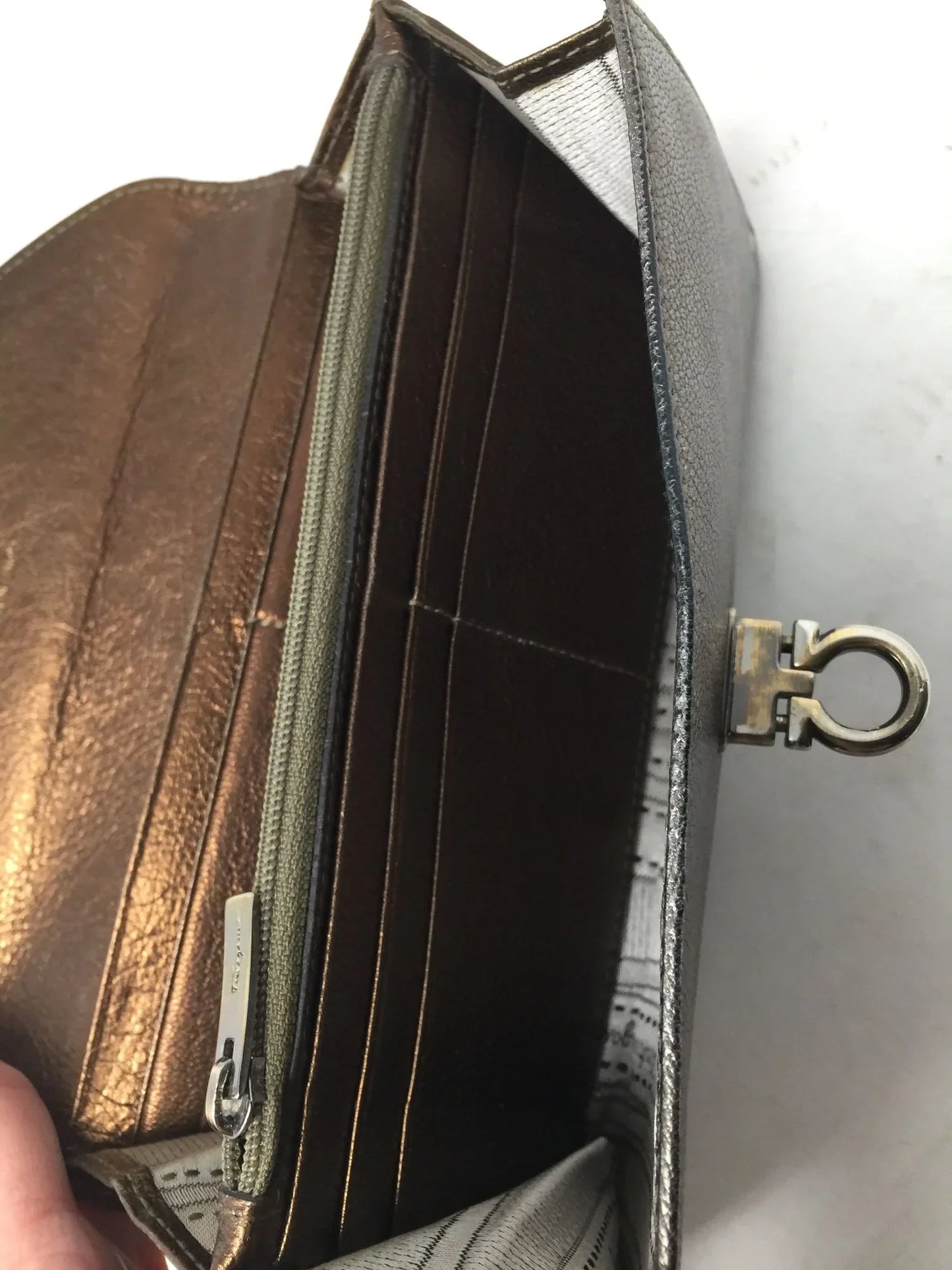 Salvatore Ferragamo Gold Metallic Tri-Color Long Wallet with Dust Bag - A+ Stuff