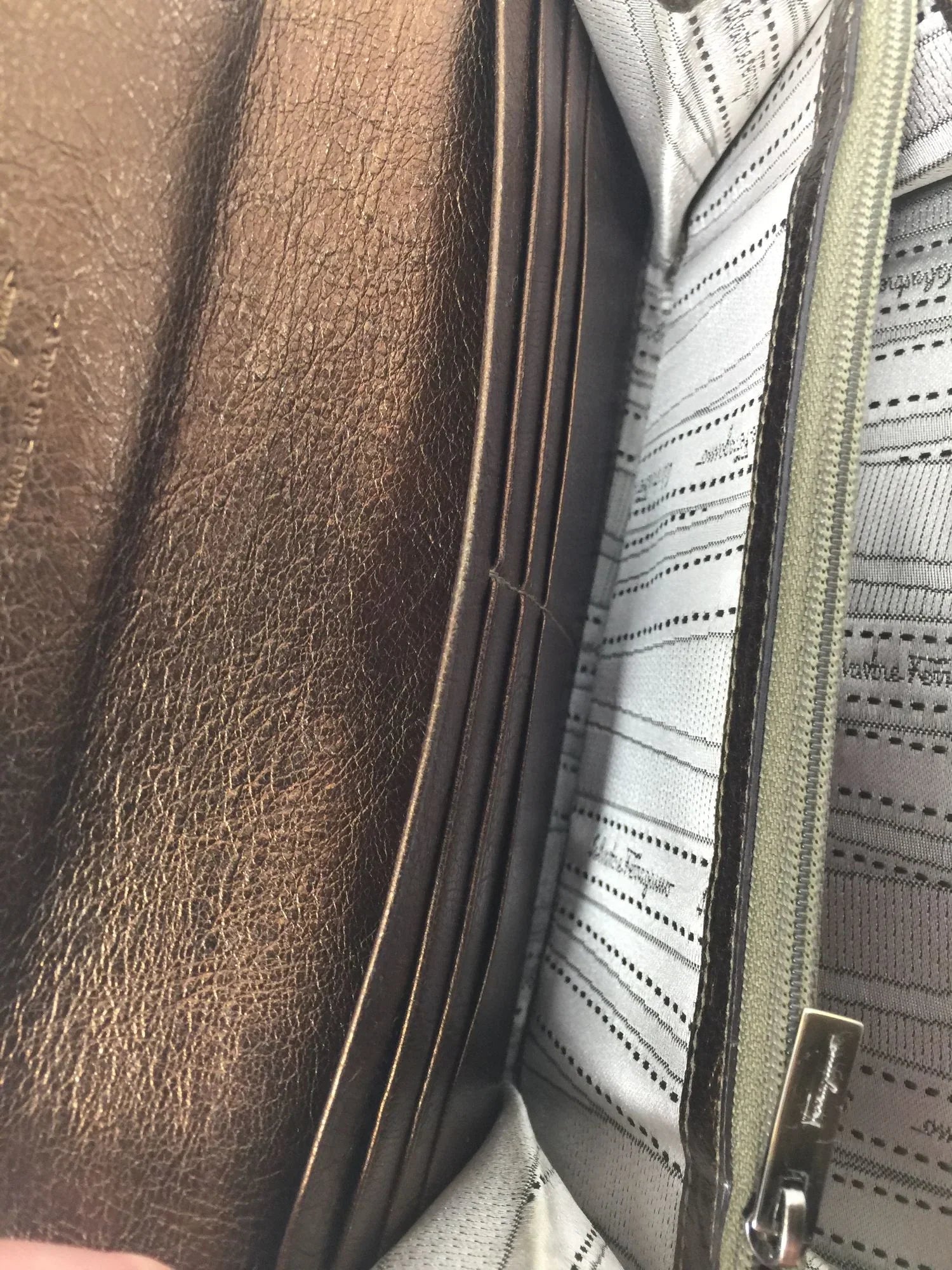 Salvatore Ferragamo Gold Metallic Tri-Color Long Wallet with Dust Bag - A+ Stuff