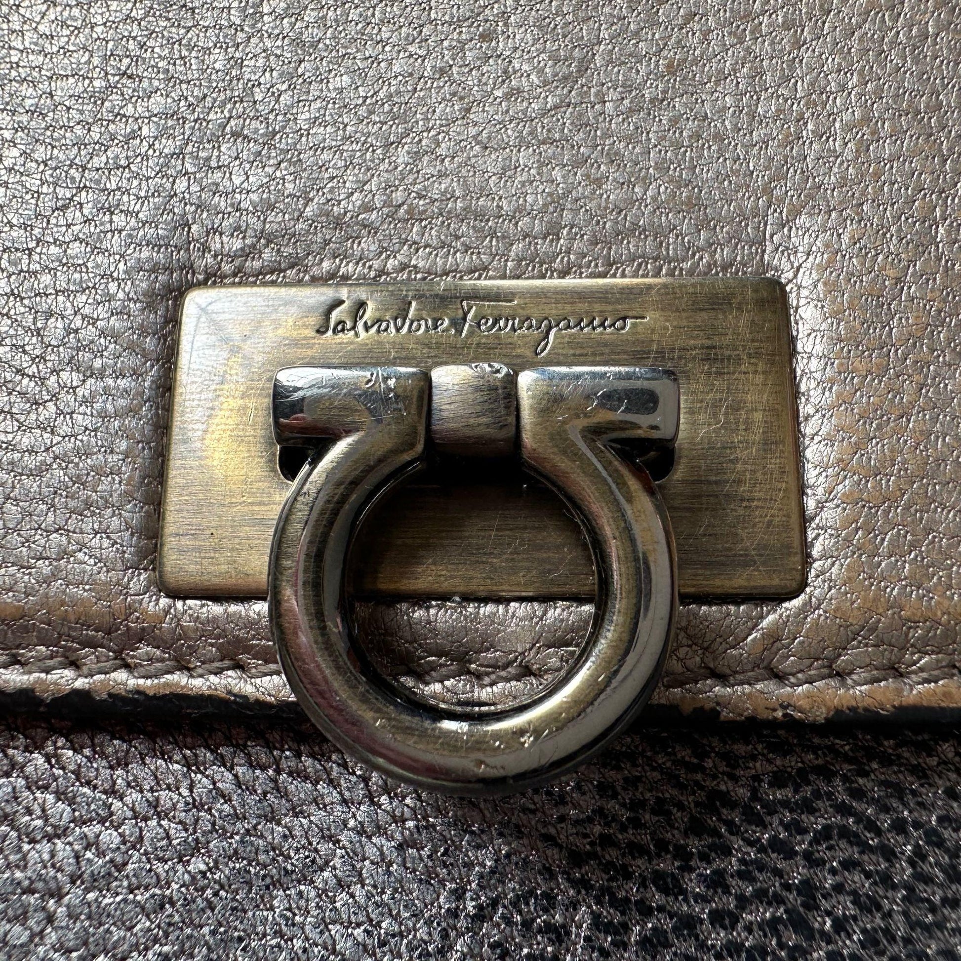 Salvatore Ferragamo Gold Metallic Tri-Color Long Wallet with Dust Bag - A+ Stuff