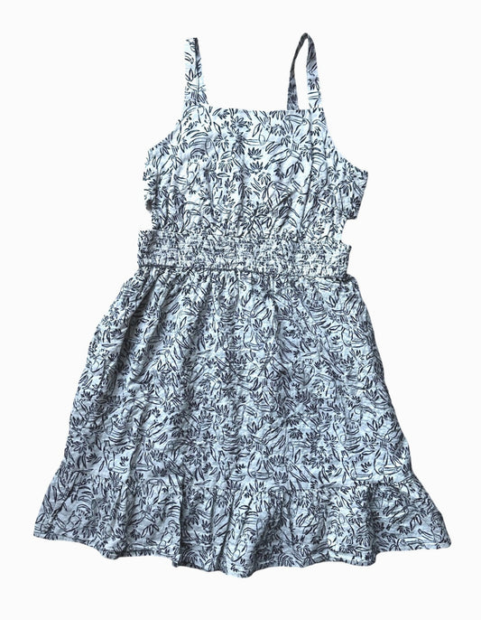 Girls Sundress - Black and Off White Toucan Print dress - Smocked Torso & Small Cutouts at Waist - LARGE (10/12)