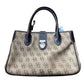 Dooney & Bourke Double Handle Signature Jacquard Tan Canvas and Dark Leather Satchel Bag