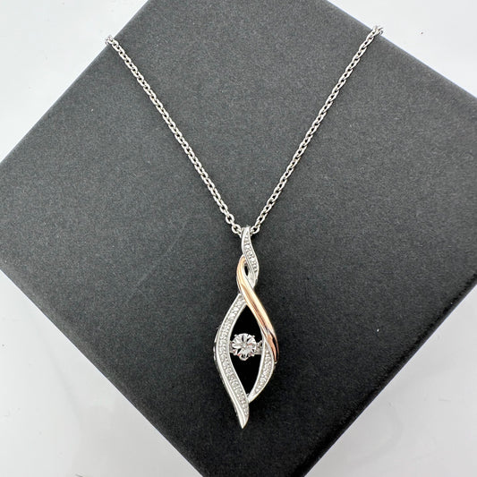 Beautiful Twisted 10kt Rose Gold & Sterling Silver Diamond Necklace