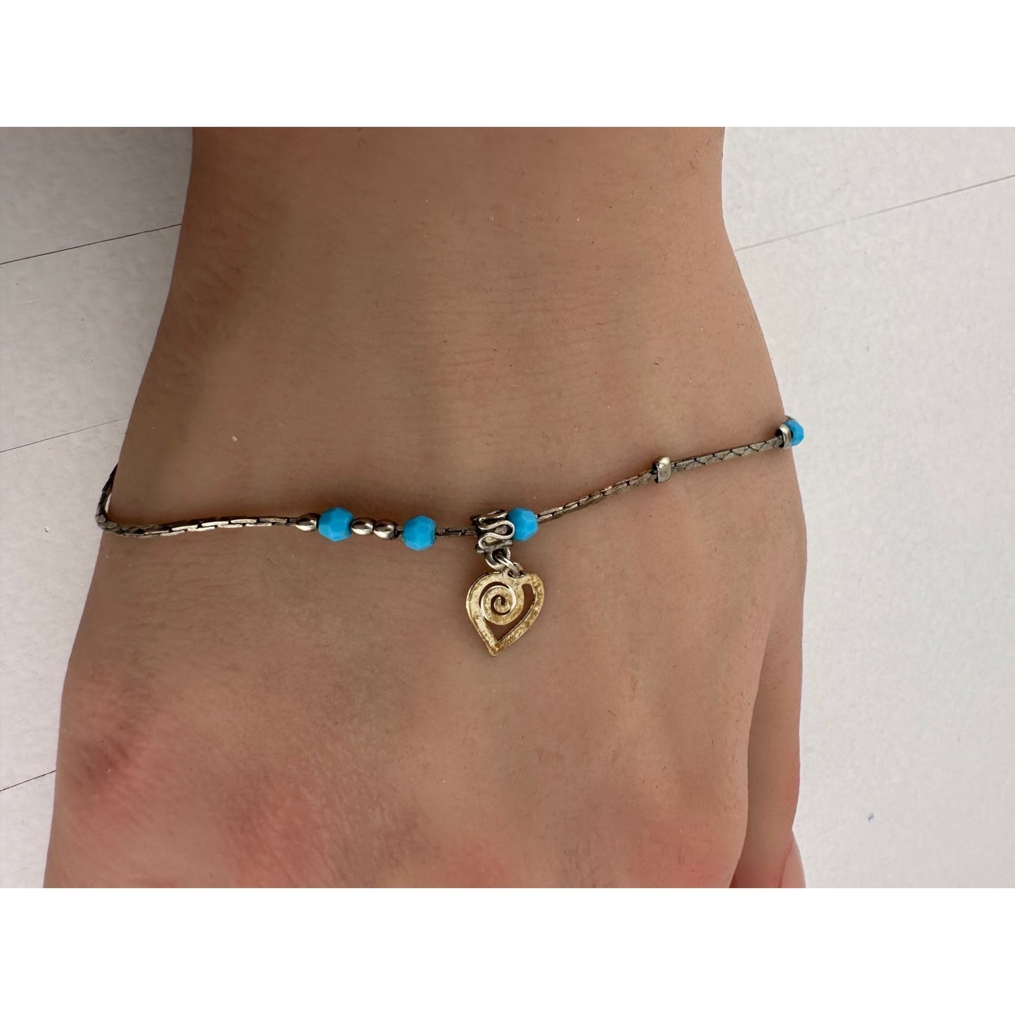 Womens Blue Bead Charm Bracelets/Anklets (2) with Clasps