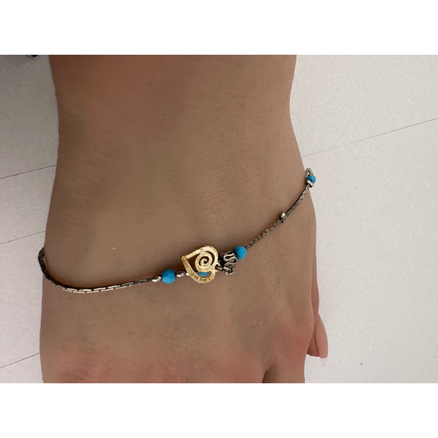 Womens Blue Bead Charm Bracelets/Anklets (2) with Clasps