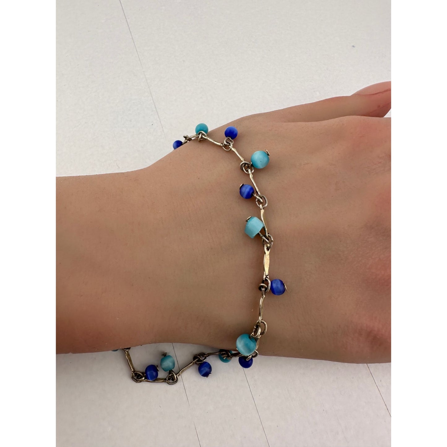 Womens Blue Bead Charm Bracelets/Anklets (2) with Clasps