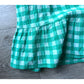 Gingham Girls Sundress - Green/Teal and White Gingham Print dress - Smocked Waist with Small Cutouts - L (10-12)