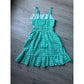 Gingham Girls Sundress - Green/Teal and White Gingham Print dress - Smocked Waist with Small Cutouts - L (10-12)