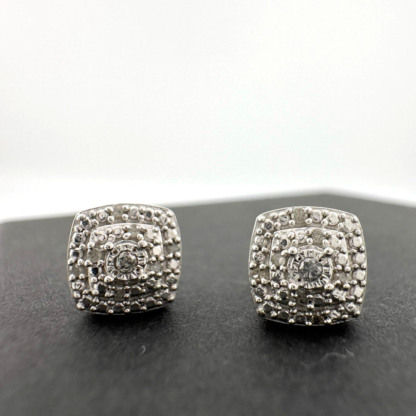 Natural Diamond Cushion Cut Stud Earrings in Sterling Silver