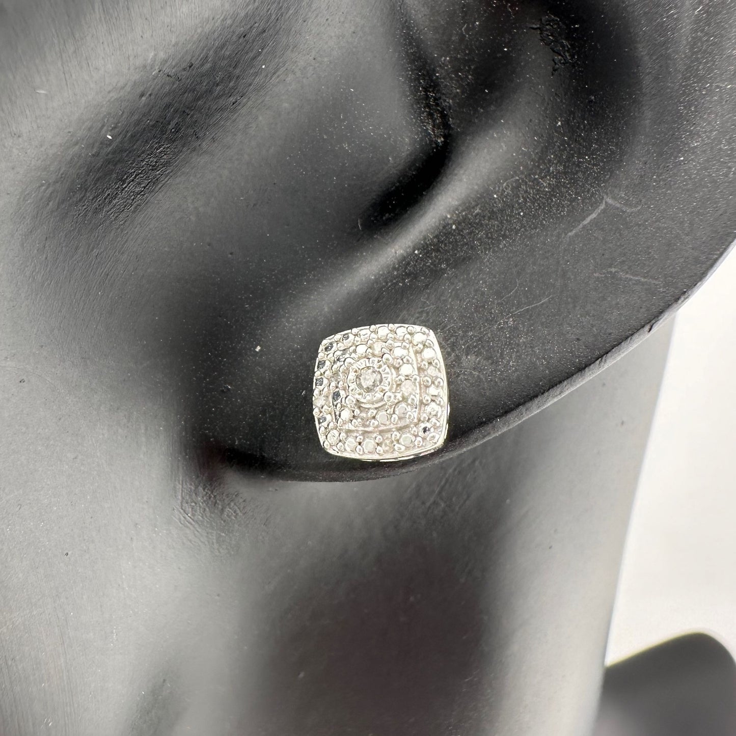 Natural Diamond Cushion Cut Stud Earrings in Sterling Silver