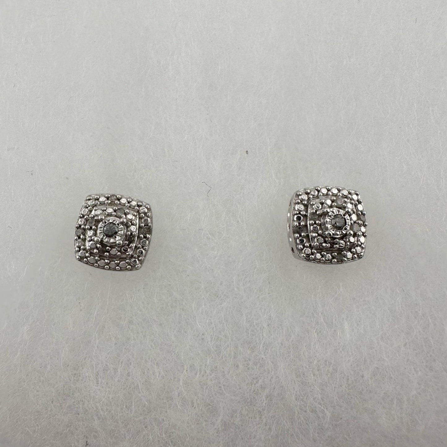 Natural Diamond Cushion Cut Stud Earrings in Sterling Silver