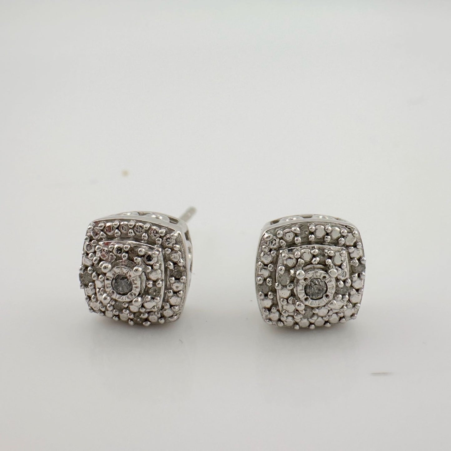 Natural Diamond Cushion Cut Stud Earrings in Sterling Silver