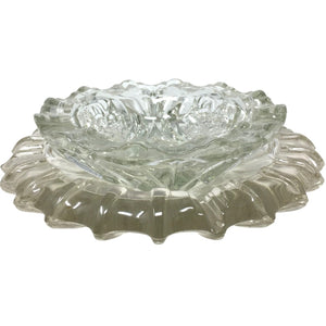 Vintage Clear Glass Ashtray Set Ruffled Edge, Mid Century Modern Crystal Candy Dish, Hollywood Regency Flower Shape Catchall Trinket Bowl