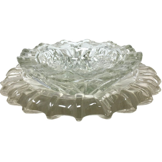 Vintage Clear Glass Ashtray Set Ruffled Edge, Mid Century Modern Crystal Candy Dish, Hollywood Regency Flower Shape Catchall Trinket Bowl unbranded  A+ Stuff