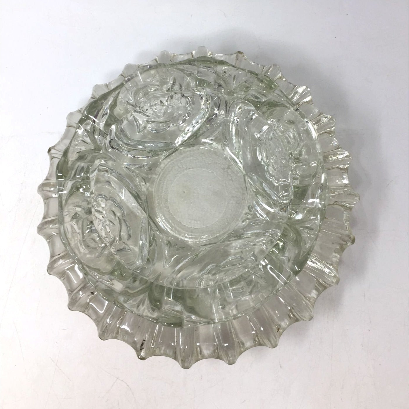 Vintage Clear Glass Ashtray Set Ruffled Edge, Mid Century Modern Crystal Candy Dish, Hollywood Regency Flower Shape Catchall Trinket Bowl unbranded  A+ Stuff