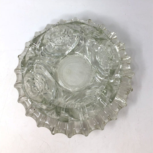 Vintage Clear Glass Ashtray Set Ruffled Edge, Mid Century Modern Crystal Candy Dish, Hollywood Regency Flower Shape Catchall Trinket Bowl unbranded  A+ Stuff