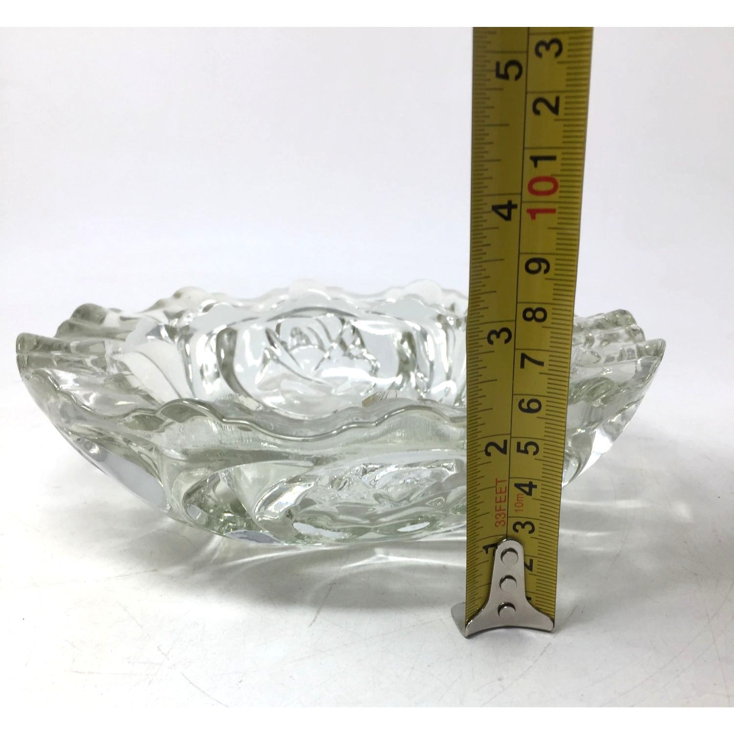 Vintage Clear Glass Ashtray Set Ruffled Edge, Mid Century Modern Crystal Candy Dish, Hollywood Regency Flower Shape Catchall Trinket Bowl unbranded  A+ Stuff