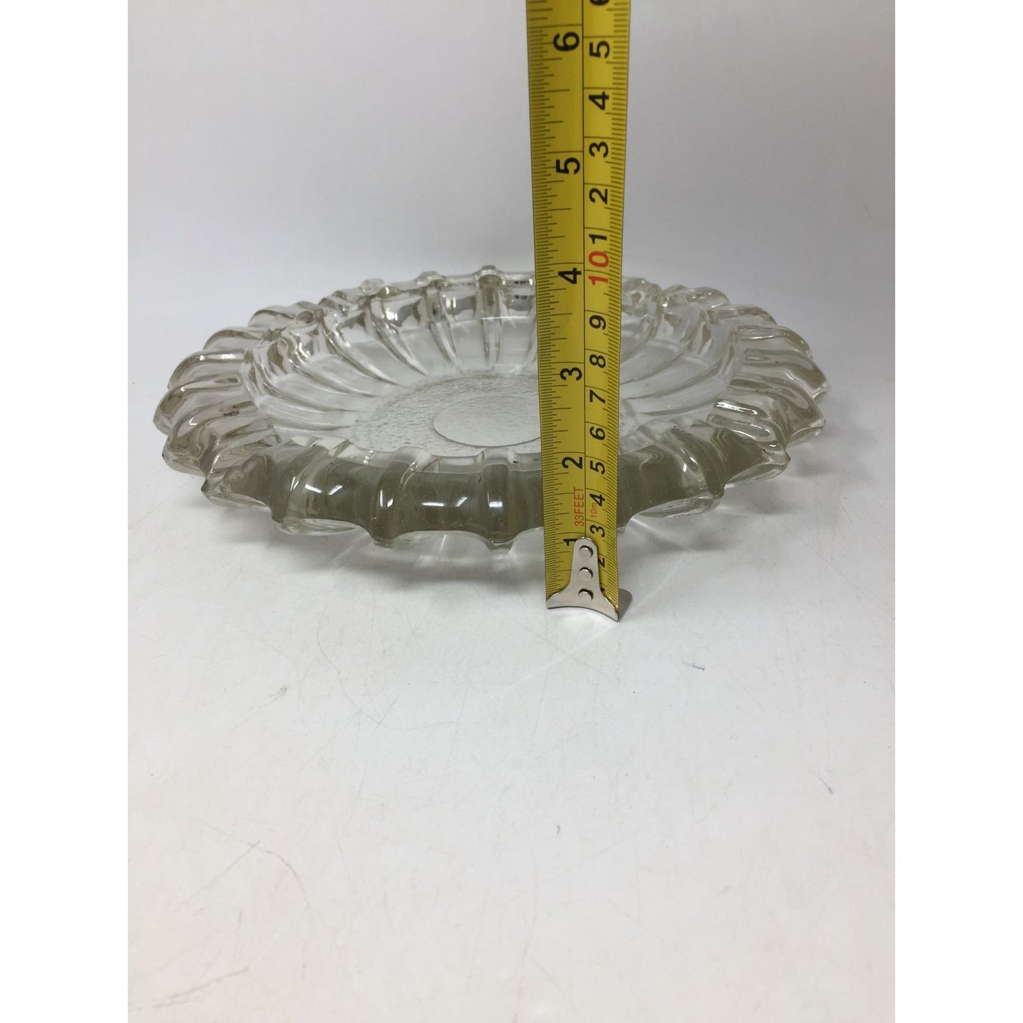 Vintage Clear Glass Ashtray Set Ruffled Edge, Mid Century Modern Crystal Candy Dish, Hollywood Regency Flower Shape Catchall Trinket Bowl unbranded  A+ Stuff