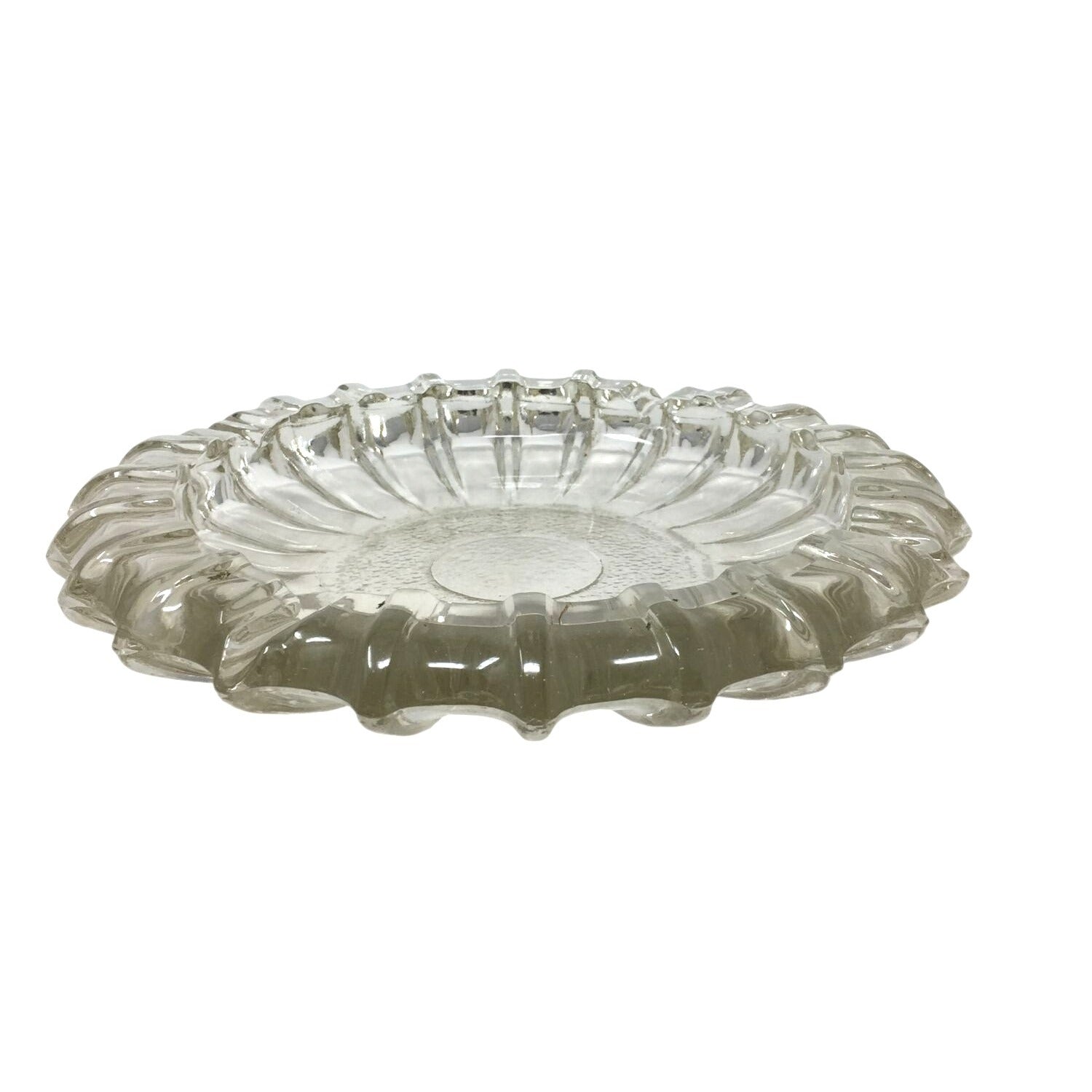 Vintage Clear Glass Ashtray Set Ruffled Edge, Mid Century Modern Crystal Candy Dish, Hollywood Regency Flower Shape Catchall Trinket Bowl unbranded  A+ Stuff