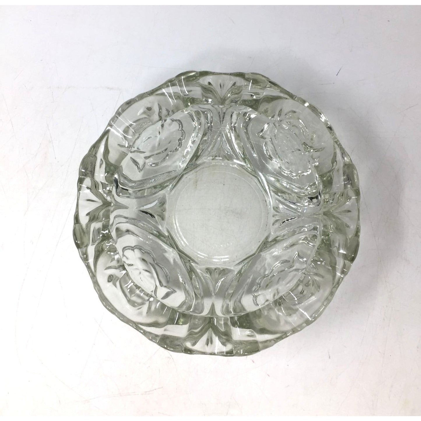 Vintage Clear Glass Ashtray Set Ruffled Edge, Mid Century Modern Crystal Candy Dish, Hollywood Regency Flower Shape Catchall Trinket Bowl unbranded  A+ Stuff