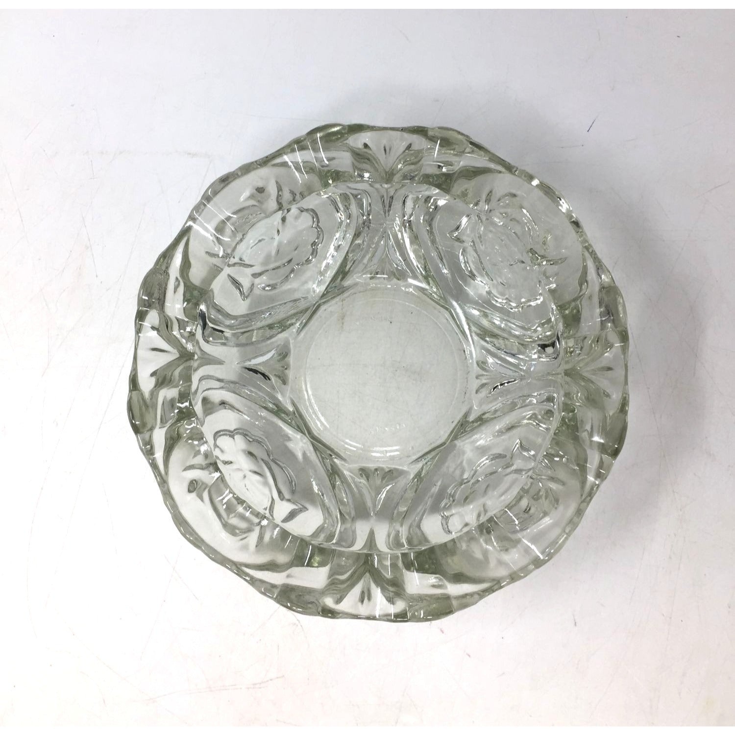 Vintage Clear Glass Ashtray Set Ruffled Edge, Mid Century Modern Crystal Candy Dish, Hollywood Regency Flower Shape Catchall Trinket Bowl unbranded  A+ Stuff