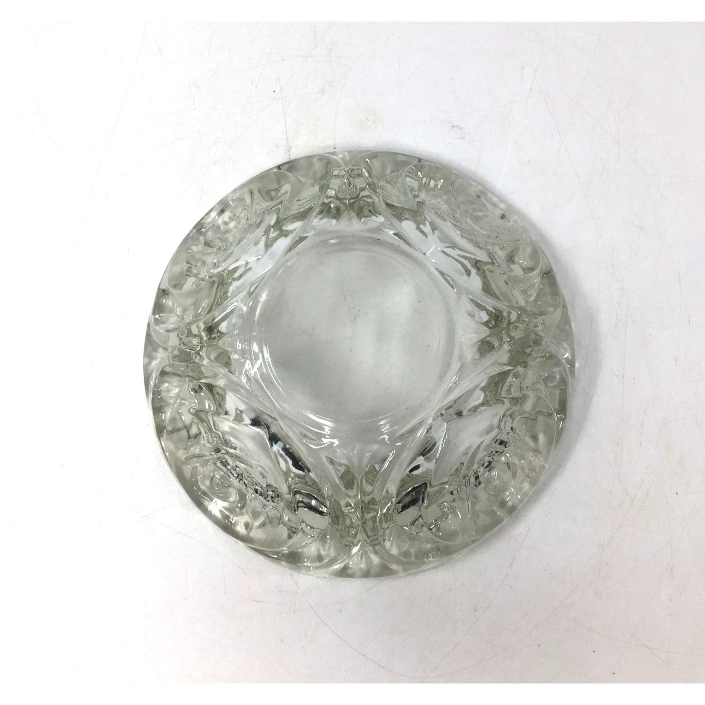 Vintage Clear Glass Ashtray Set Ruffled Edge, Mid Century Modern Crystal Candy Dish, Hollywood Regency Flower Shape Catchall Trinket Bowl unbranded  A+ Stuff
