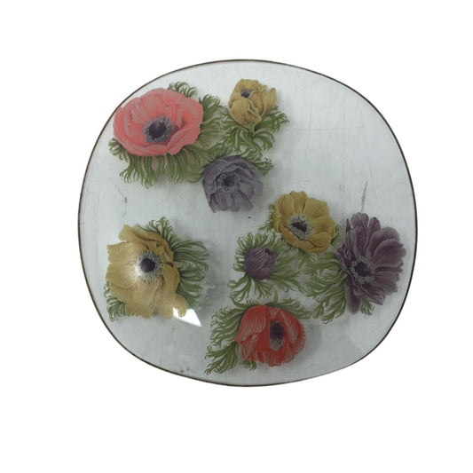 Small Vintage Clear Glass Plate with Flowers on it and Gold Colored Rim