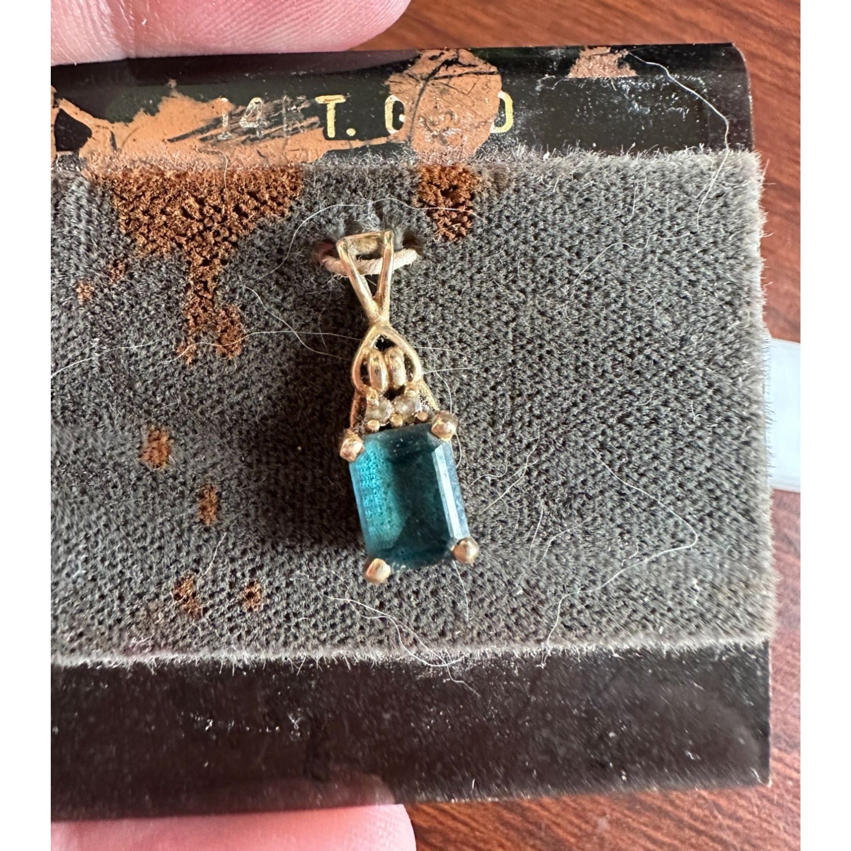 Vintage 14K Yellow Gold Emerald-Cut Teal Blue Gemstone Pendant with Accent Stones A+ Stuff  A+ Stuff