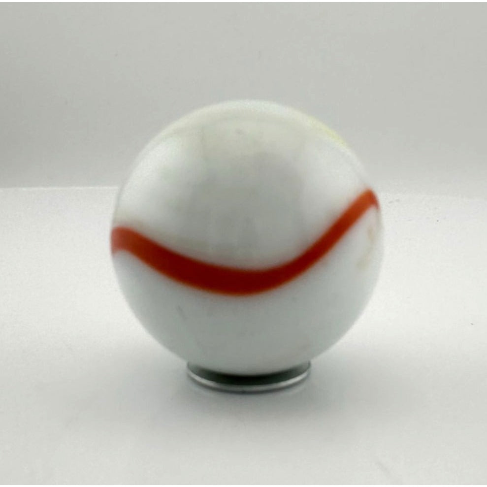 Vintage Opaque White Glass Shooter Marble with Yellow Smudge and Reddish Orange  Line