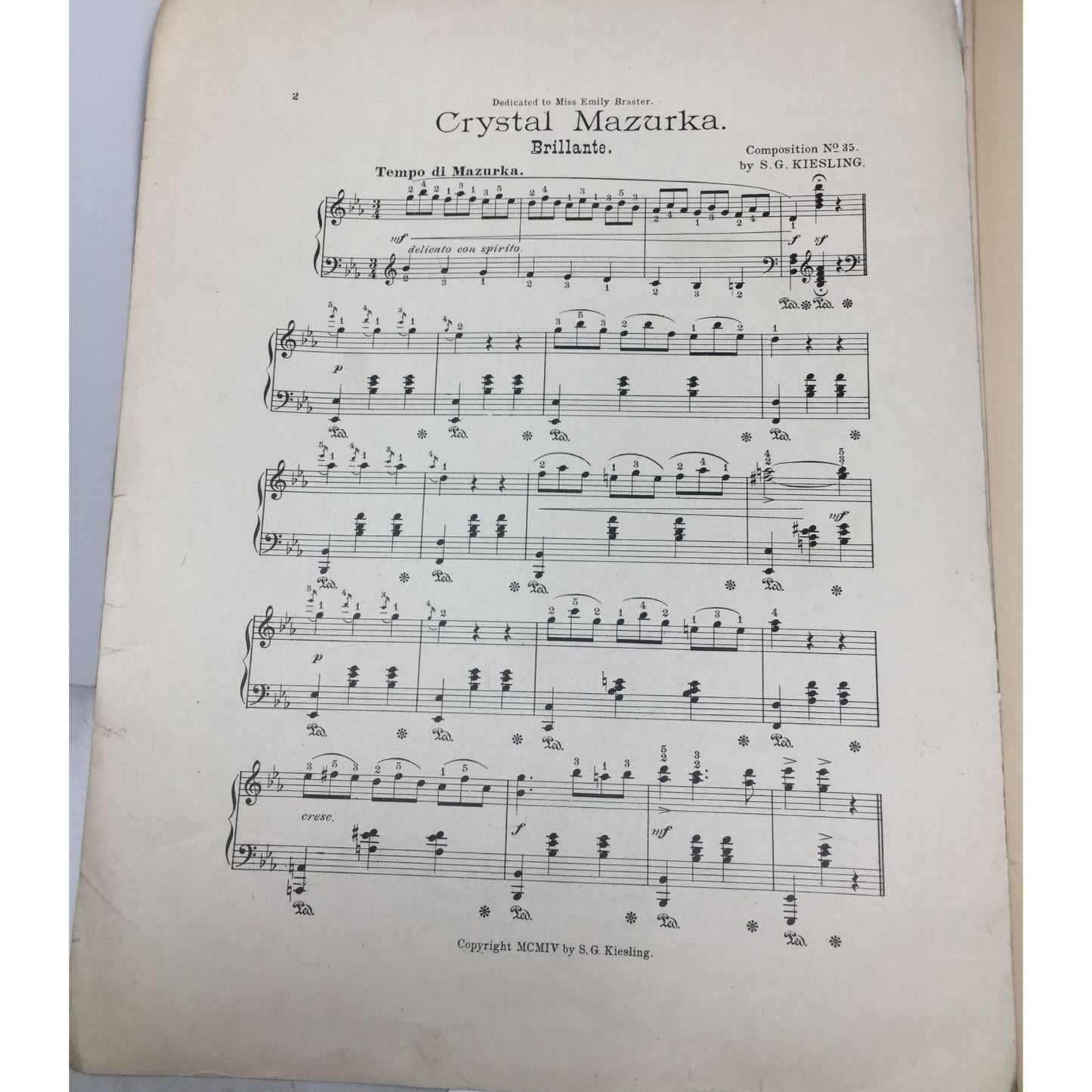 Antique Sheet Music Book - ''CRYSTAL MAZURKA BRILLIANTE''
