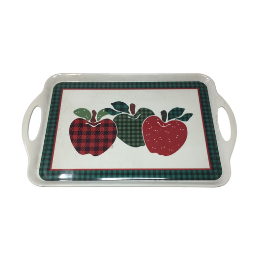 Eurita Rectangular Serving Tray with Apples on it and Plaid Border