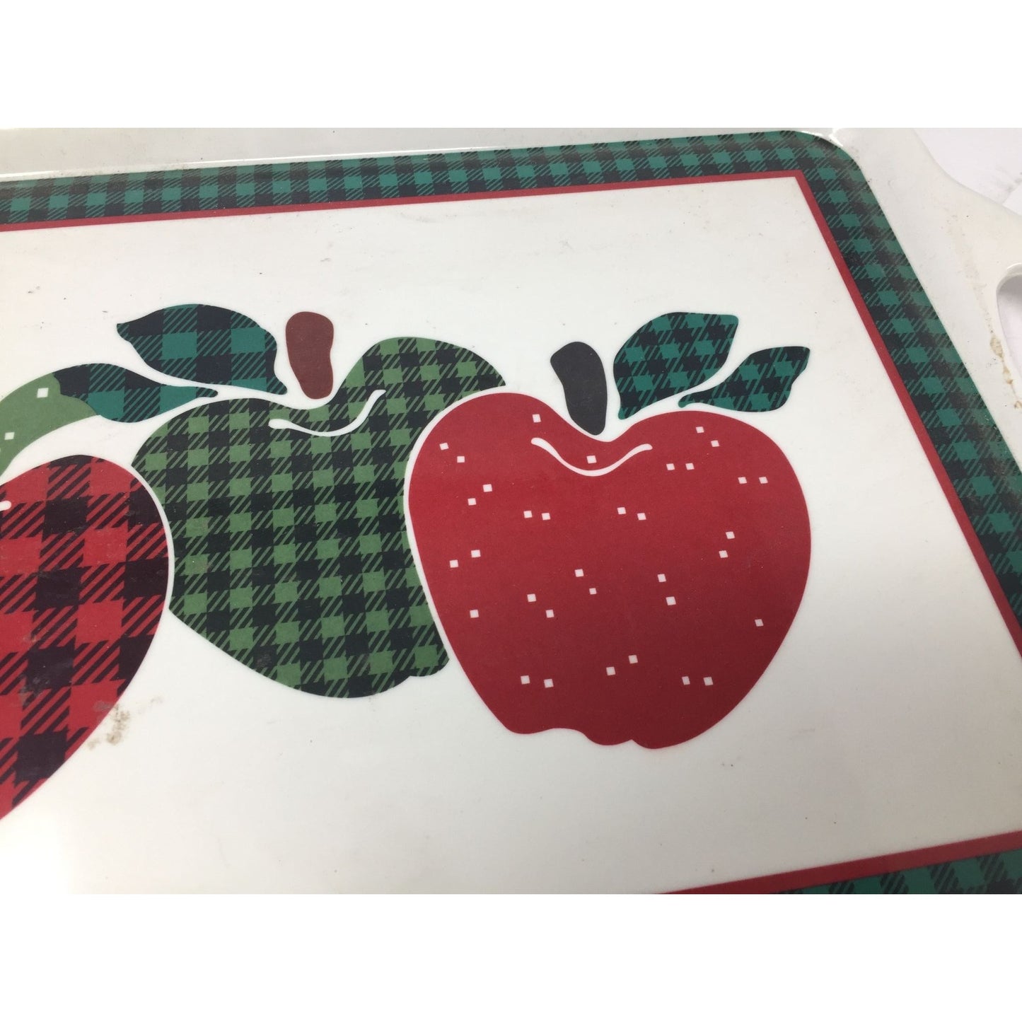 Eurita Rectangular Serving Tray with Apples on it and Plaid Border