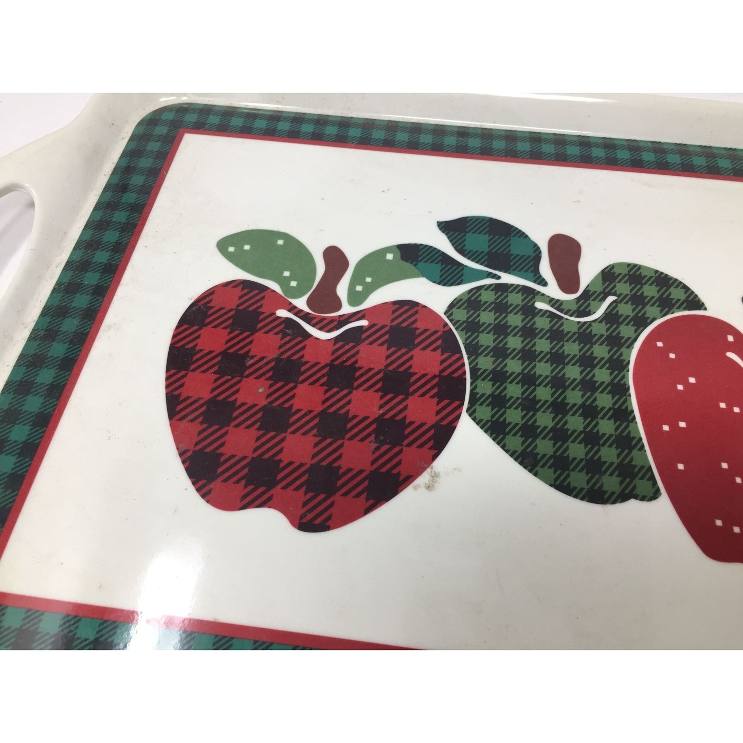 Eurita Rectangular Serving Tray with Apples on it and Plaid Border