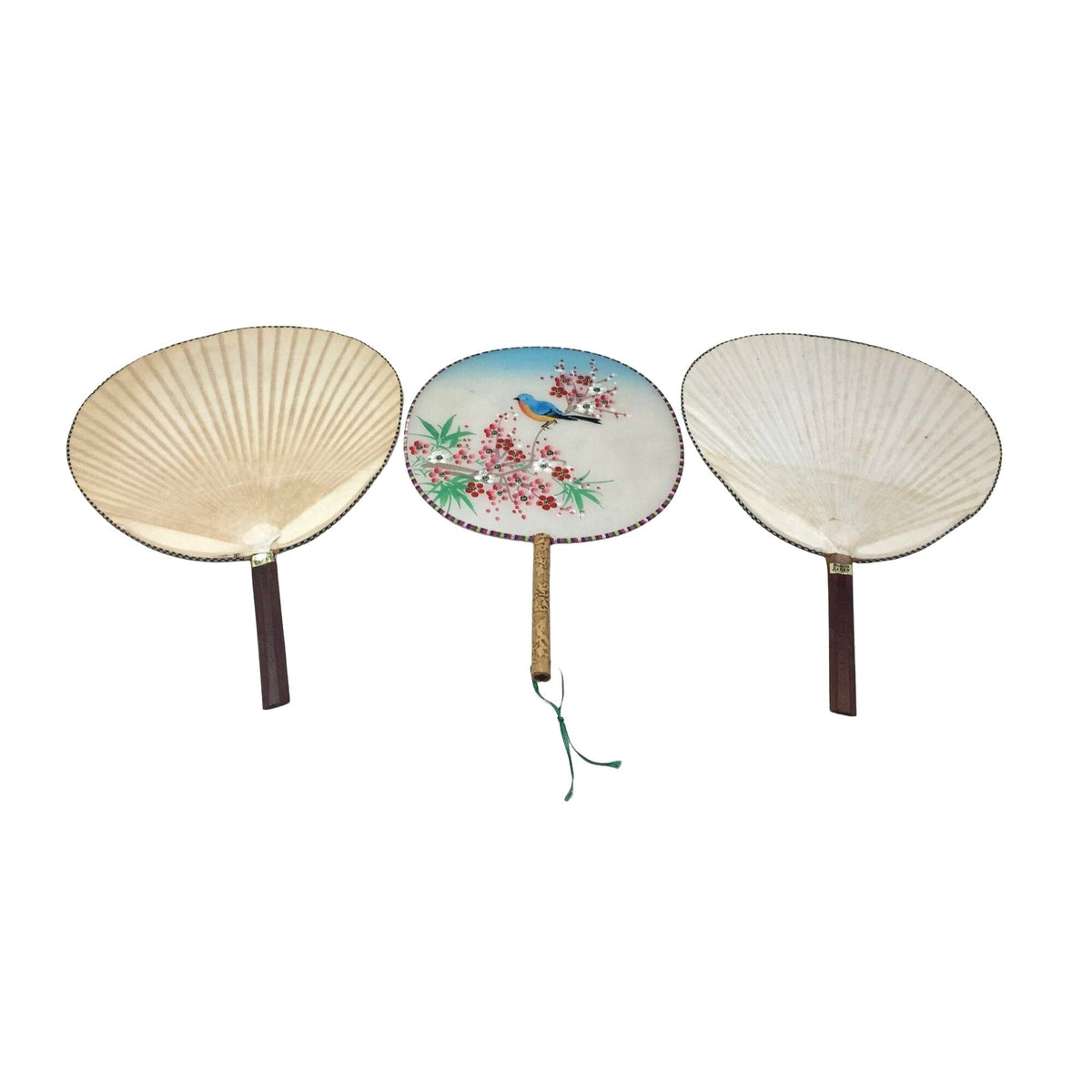 Vintage Japanese Uchiwa Paddle Fans - Set of 3 - Handpainted --  A+ Stuff Collectibles